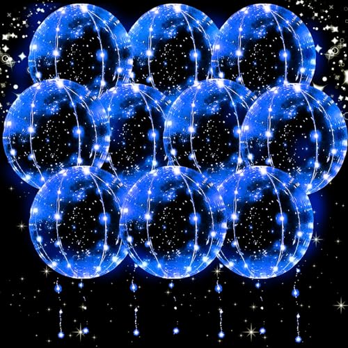 YOUYIKE 10 Stück 20 Zoll LED Leuchtende Luftballons, Bobo Helium Ballons, Luftballons Leuchtend, Helium Ballons, Ballonlichter, Helium Balloon Gas, für Hochzeit Deko, Geburtstag, Party Deko (Blau) von YOUYIKE