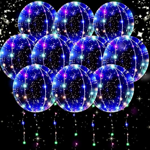 YOUYIKE 10 Stück 20 Zoll LED Leuchtende Luftballons, Bobo Helium Ballons, Luftballons Leuchtend, Helium Ballons, Ballonlichter, Helium Balloon Gas, für Hochzeit Deko, Geburtstag, Party Deko (Farbe) von YOUYIKE