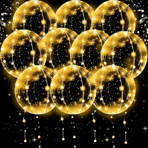 YOUYIKE 10 Stück 20 Zoll LED Leuchtende Luftballons, Bobo Helium Ballons, Luftballons Leuchtend, Helium Ballons, Ballonlichter, Helium Balloon Gas, für Hochzeit Deko, Geburtstag, Party Deko (Warmweiß) von YOUYIKE