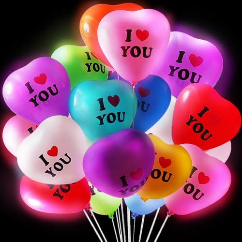 YOUYIKE 40 Stück 12 Zoll Leuchtende Led Ballons, Liebesmuster-Farbversion, mit bunten Lichtern, für Party, Geburtstag, Festival, Heiratsantrag, Heirat, Weihnachten, Karneval, Decorations von YOUYIKE