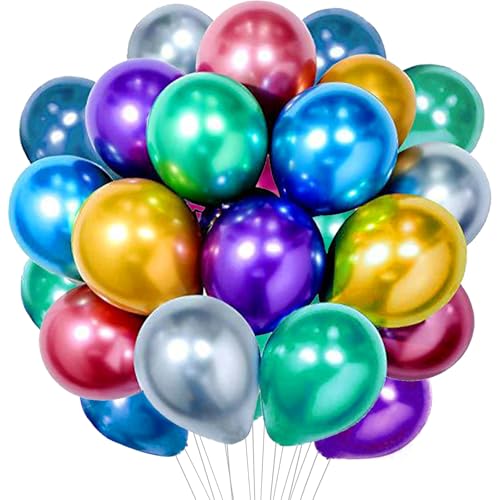 YOUYIKE 50 Stück Bunt Metallic Luftballons, 12 Zoll Latex Luftballons, Gemischte Farben Metallic Ballons für Geburtstag, Party, Valentinstag, Graduierung, Ostern Weihnachten Deko von YOUYIKE