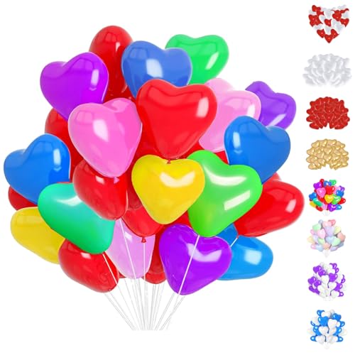 YOUYIKE 50 Pcs Herzluftballons Bunt, 12 Zoll Bunt Herzluftballons, Latex Herz Ballon, Herz Helium Ballons, Herzluftballons Hochzeit für Hochzeits Brautdusche Valentinstag Geburtstags Verlobung Party von YOUYIKE