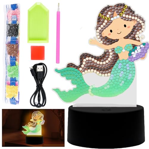 YOUYIKE Kreative DIY Diamond Painting, Diamond Painting Lampe Set, LED 7 Farben Diamond Painting Nachtlicht, Mädchen Spielzeug Nachtlicht Bastelset Kinder für Mädchen ab 6-12 Jahre (Meerjungfrau) von YOUYIKE