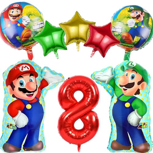 YOUYIKE Mario Geburtstagsdeko 8 Jahre, 8 Stück Mario Bros Luftballons, Kinder 8 Geburtstag für Kindergeburtstag Party Deko von YOUYIKE