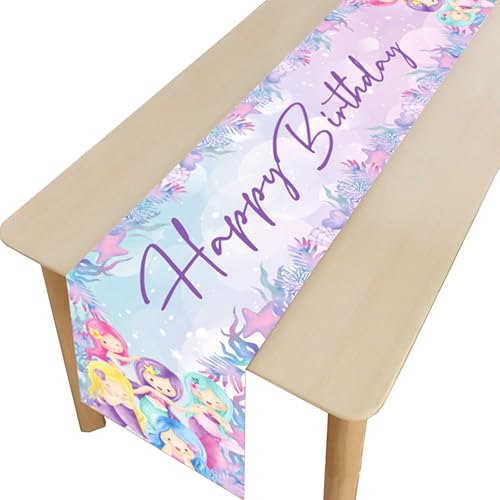 YOUYIKE Meerjungfrau Tischläufer Geburtstag, 180 x 35 cm Happy Birthday Tischdecke Kindergeburtstag, Geburtstag Party Dekoration, Tischdeko Geburtstag für Tischläufer Geburtstag Mädchen von YOUYIKE