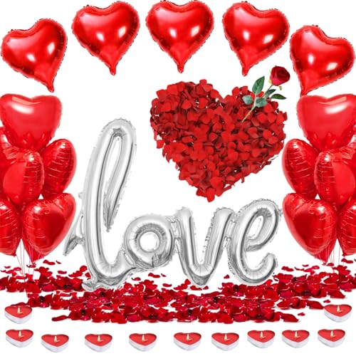 YOUYIKE Herz Luftballon Valentinstag Deko Herz Luftballon Rot Love Folienballon Herz Pack Of 6 Valentine'S Day Romantisch Heiratsantrag Deko Set von YOUYIKE