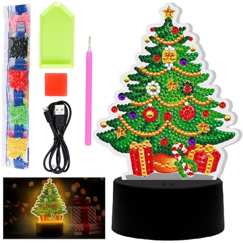 YOUYIKE Weihnachten Diamond Painting Lampe Set, Diamond Painting Nachtlicht Bastelset Kinder, Kreative DIY Diamond Painting, Diamond Painting Kinder für Urlaub Geschenk, für Kinder ab 5-12 Jahre（A） von YOUYIKE