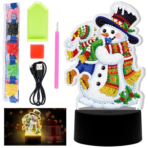 YOUYIKE Weihnachten Diamond Painting Lampe Set, Diamond Painting Nachtlicht Bastelset Kinder, Kreative DIY Diamond Painting, Diamond Painting Kinder für Urlaub Geschenk, für Kinder ab 5-12 Jahre von YOUYIKE