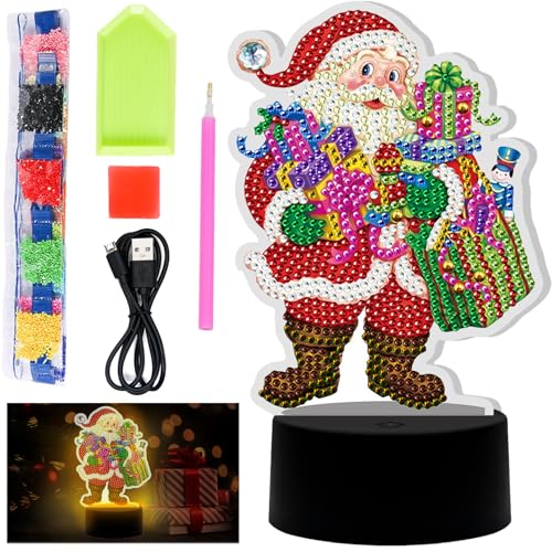 YOUYIKE Weihnachten Diamond Painting Lampe Set, Diamond Painting Nachtlicht Bastelset Kinder, Kreative DIY Diamond Painting, Diamond Painting Kinder für Urlaub Geschenk, für Kinder ab 5-12 Jahre（C） von YOUYIKE