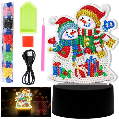 YOUYIKE Weihnachten Diamond Painting Lampe Set, Diamond Painting Nachtlicht Bastelset Kinder, Kreative DIY Diamond Painting, Diamond Painting Kinder für Urlaub Geschenk, für Kinder ab 5-12 Jahre（D） von YOUYIKE