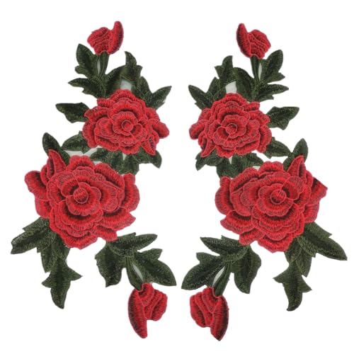 Applikationsflicken, 1 Paar rote Blumen-Stickerei-Applikation, 3D-Pfingstrosen-Spitzenapplikation, modische Stickflicken, Blumenflicken, gestickte Applikation for Aufnähen von Spitzenapplikationen von YOUYIMEI