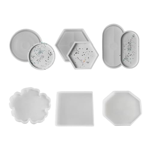 YOYEAH 6 Stk Silikonform Untersetzer Teller, Gießformen Tischdeko für Resin Art, Epoxidharz Formen Silikonformen Teller, Tablett Oval Quadrat, Silikonform Schale, Kerzenteller & mehr von YOYEAH