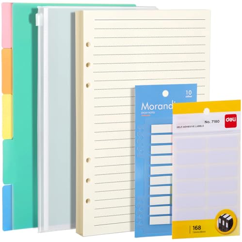 YOYEAH A5 Papier Nachfüll Set - Liniertes Notizpapier, Ordner Trennblätter, Haftnotizen & Umschläge, ideal für A5 Einlagen 2025, Notizblock & Ringbuch von YOYEAH