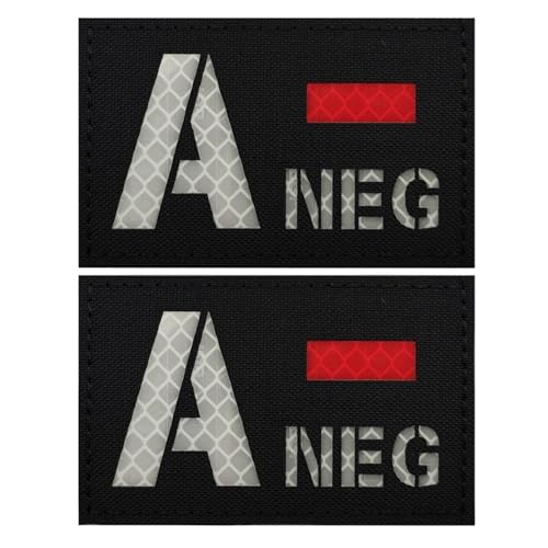 Blutgruppen Aufnäher A- B- AB- O- NEG Patch Aufbügler, Negative Blutgruppe schwarzes infrarotreflektierendes Abzeichen, taktischer Moral Patch für Rucksackuniform A- von YOYUMI