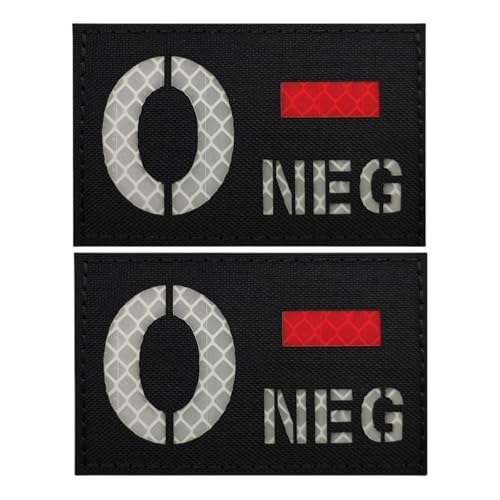 Blutgruppen-Patch A- B- AB- O- NEG, schwarzes infrarotreflektierendes Abzeichen, taktischer Moral-Patch für Rucksackuniform -O- von YOYUMI