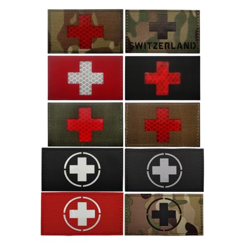 Infrarot-Reflex-Patch mit Schweizer Flagge, taktisches Moralarmband aus Nylon, passend für Helmweste, Uniform – 10 Stück von YOYUMI