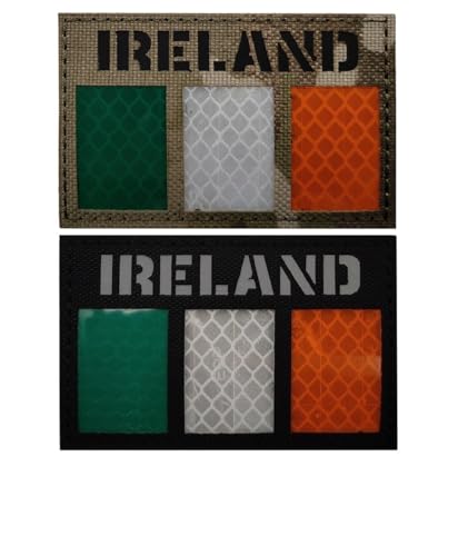 Irland Flagge Klett Patch, Nylongewebe IR Infrarot Reflexion, Militärische taktische Moral Patch Verwendet für Helme Westen Uniformen (Pack of 2 Camouflage schwarze Kombination) von YOYUMI