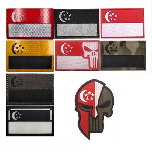 Patch mit Singapur-Flagge, Nylon, taktischer Moral-Patch, geeignet für Rucksäcke, Helme, Uniformen, 9 Stück – Weiß von YOYUMI