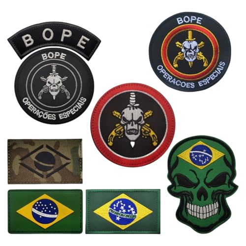 Patch mit brasilianischer Flagge, Totenkopf, taktisches Moralarmband, bestickter Aufnäher für Helm, Rucksack, Mütze, 8 Stück – Camouflage von YOYUMI