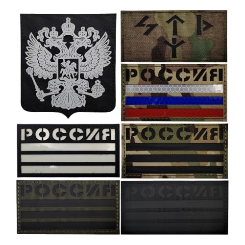 Patch mit russischer Flagge, militärischer taktischer Aufnäher aus Nylongewebe mit Infrarot-Reflexion, für Helmweste, Uniform, Moralabzeichen – 7 Stück von YOYUMI