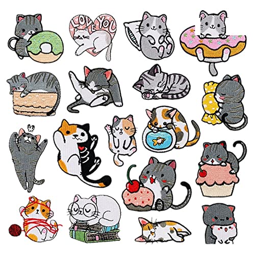 Patches Katzen Bestickter Stoffaufkleber Katzenpfotenpatch Gesticktes Abzeichen Cartoon Welpe Gesticktes Etikett 18 Katzen von YOYUMI