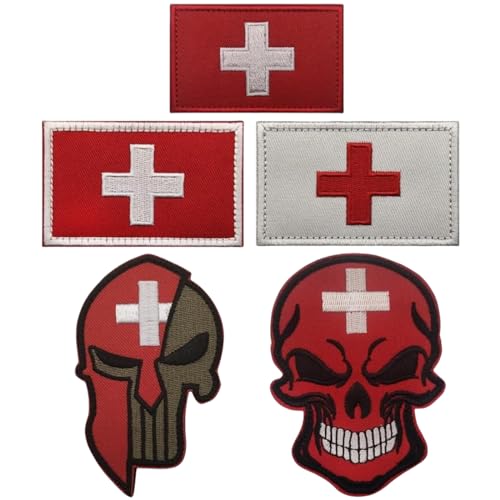 Schweiz Patches Taktischer Aufnäher Schweizer Flagge Stoffetikett Rotes Weißes Kreuz,5 Stück von YOYUMI