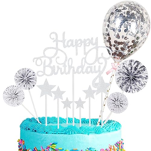 YPBEW 12pcs Glitzernde Ballon Kuchen Dekoration Geburtstag Kuchen Topper Set Ballon Kuchen Verzierung Dekorationen Party Supplies von YPBEW