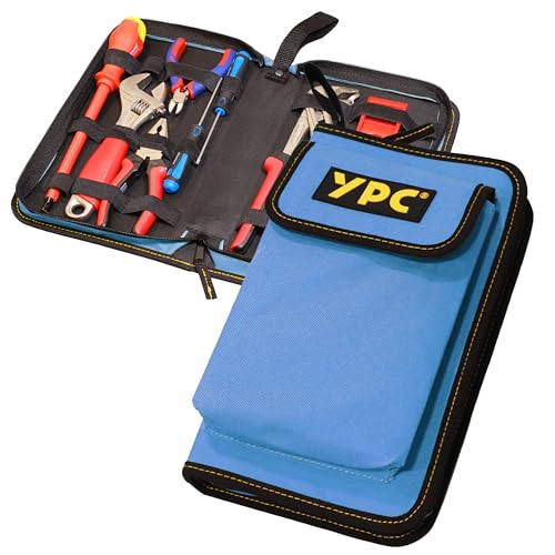 YPC ZipCaddy L – Werkzeugmappe/Werkzeug Organizer mit großer Außentasche und 17 Halteschlaufen, Werkzeugtasche leer, Werkzeug Mappe, Zangen Tasche, Tool Case von YPC