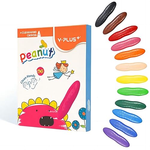 YPLUS Erdnussmalstifte für Kleinkinder, 36 Farben, ungiftige Wachsmalstifte, leicht zu halten, waschbar, sichere Kleinkindmalstifte für Kinder, Malzubehör von YPLUS