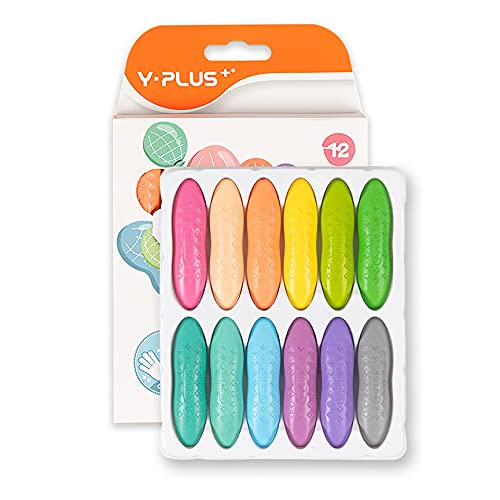 YPLUS Erdnuss Wachsmalstifte für Kleinkinder, Ungiftige Wachsmalstifte, Leicht zu Halten, Waschbare sichere Kleinkindmalstifte für Kinder Malzubehör (Pastell 12 Colors) von Y-Plus