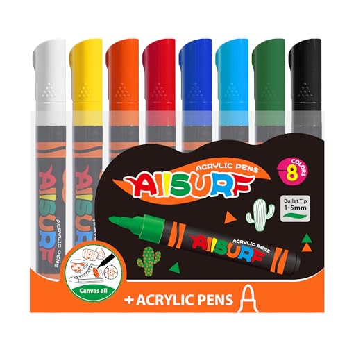 YPLUS Acrylstifte für Steine Wasserfest - Filzstifte Kinder, Graffiti Stifte Set, Marker Stifte mit Außergewöhnlicher Kapazität - 8 Farben von YPLUS