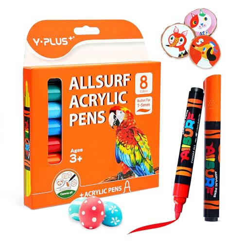 YPLUS Acrylstifte für Steine Wasserfest - Filzstifte Kinder, Graffiti Stifte Set, Marker Stifte mit Außergewöhnlicher Kapazität - 8 Farben von YPLUS