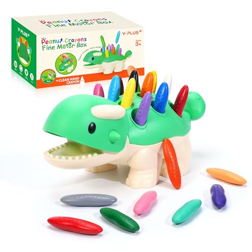 YPLUS Dinosaurier Spielzeug mit Erdnuss Wachsmalstifte, Montessori Sensorik Spielzeug Feinmotorik Lernspielzeug, 24 Farben Malstifte Kleinkinder Box Spielzeug Aktivitätenset für Kinder 3-5, 2-4 von Y-Plus