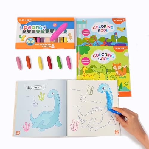 YPLUS Erdnuss Wachsmalstifte mit 3 Malbücher, Crayons for Kids, Toddler Crayons for Ages 2-4 von YPLUS