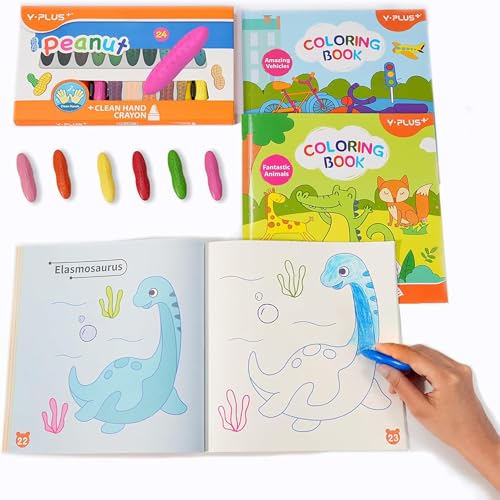 YPLUS Erdnuss Wachsmalstifte mit 3 Malbücher, Crayons for Kids, Toddler Crayons for Ages 2-4 von YPLUS