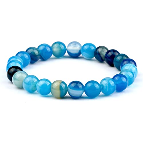 YPOSPDD Männer Perlen Armband Natürliche Tigerauge Stein Armbänder 8mm Lava Rock Achate Stretch Armreif Frauen Yoga Schmuck Geschenk, grün(Blue Striped Agate) von YPOSPDD