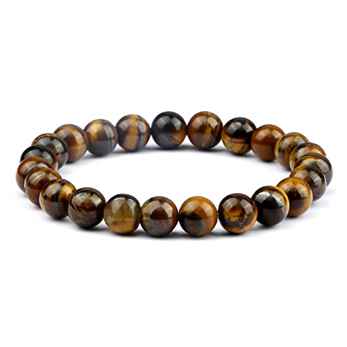 YPOSPDD Männer Perlen Armband Natürliche Tigerauge Stein Armbänder 8mm Lava Rock Achate Stretch Armreif Frauen Yoga Schmuck Geschenk, grün(Brown Tiger Eye) von YPOSPDD