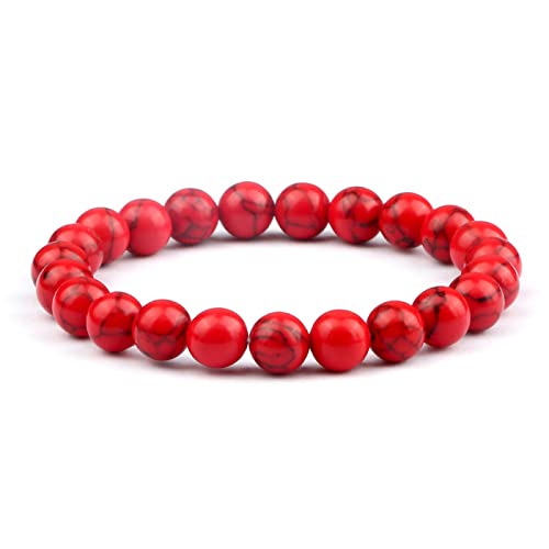 YPOSPDD Männer Perlen Armband Natürliche Tigerauge Stein Armbänder 8mm Lava Rock Achate Stretch Armreif Frauen Yoga Schmuck Geschenk, grün(Red) von YPOSPDD