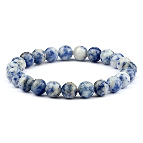 YPOSPDD Männer Perlen Armband Natürliche Tigerauge Stein Armbänder 8mm Lava Rock Achate Stretch Armreif Frauen Yoga Schmuck Geschenk, grün(White Dot Blue) von YPOSPDD