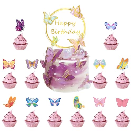Schmetterlings-Partydekorationsset, Cupcake-Topper, dekorative Banner, Kuchenzubehör, Papierstruktur, geeignet für Festivals Schmetterlings-Partydekorationsset, Cupcake-Topper, dekorative Banner, Kuchenzubehör, Papierstruktur, geeignet für Festivals von YPREWY