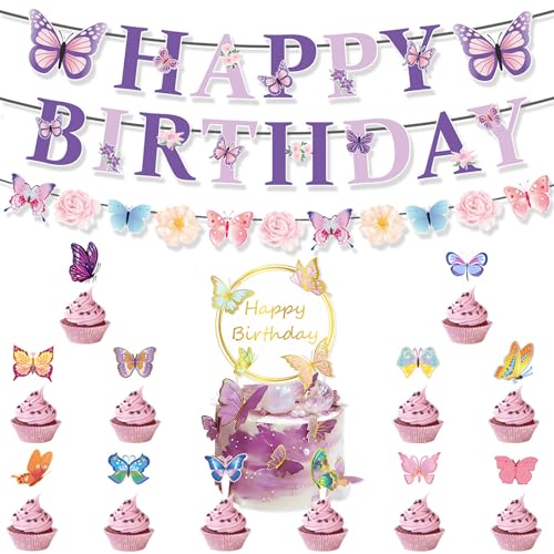 Schmetterlings-Partydekorationsset, Cupcake-Topper, dekorative Banner, Kuchenzubehör, Papierstruktur, geeignet für Festivals Schmetterlings-Partydekorationsset, Cupcake-Topper, dekorative Banner, Kuchenzubehör, Papierstruktur, geeignet für Festivals von YPREWY