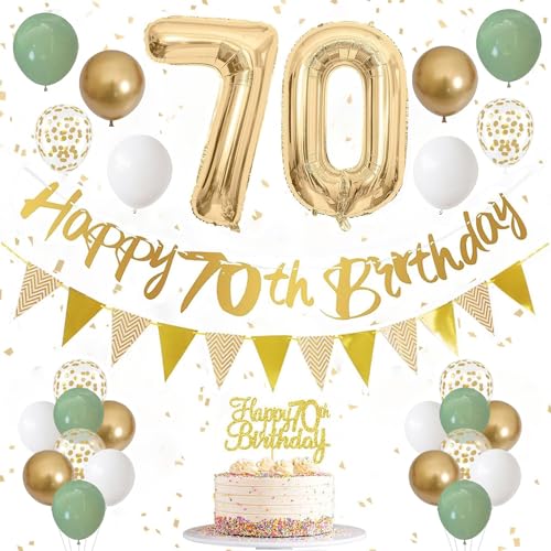 70 Geburtstag Dekorationen, Salbeigrün Geburtstagsdeko Set mit Happy 70 Birthday Banner 70 Geburtstag Tortendeko Zahl 70 Ballon für Männer Frauen 70 Jahre alt Geburtstag (70 Geburtstag) von YQ-BEST