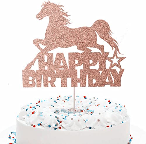 Roségold Glitzer Pferd Happy Birthday Kuchen Topper, Rennen Geburtstag Party Dekor Pferd Geburtstag Kuchen Dekoration für Jungen oder Mädchen Geburtstag Babyparty Party Dekoration Supplies von YQ-BEST