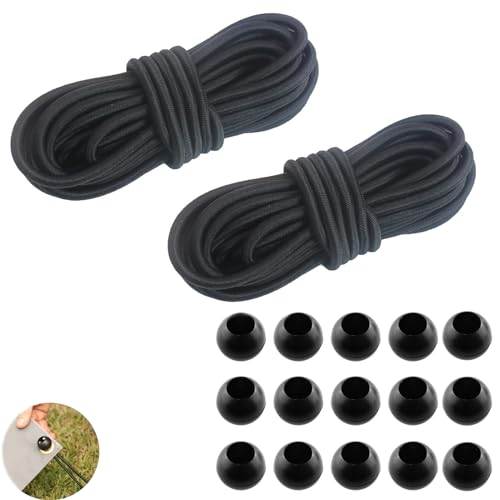 YQBFTC 2 Rollen 3 mm x 10 m Spanngummis mit Kugel,Elastisches Band Schwarz,Gummiseil mit 15 Kugel,Planenspanner Gummispanner,Gummiband für Planen Zelt,Banner,Pavillions,Sonnensegel,Anhängernetze von YQBFTC