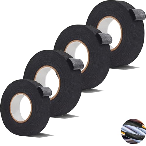 YQBFTC 4 Stück Gewebeband Schwarz,19mm x 15m Kabelbaum Filzband Klebeband,KFZ Isolierband Schwarz Textilklebeband Selbstklebendes Elektriker Band,Hitzebeständiges Isolierband für Auto Kabel Befestigt von YQBFTC