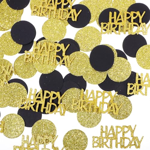 YQQYG 100 Stück Geburtstag Konfetti, Gold Schwarz Glitzer Tischkonfetti für Tischdeko Geburtstag, Happy Birthday Deko von YQQYG