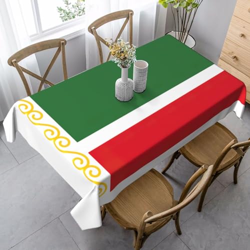 YQTGBCED Elegante rechteckige Tischdecke mit Flagge der Tschetschenischen Republik, weiches Pfirsichleder, für Partys und den täglichen Gebrauch von YQTGBCED