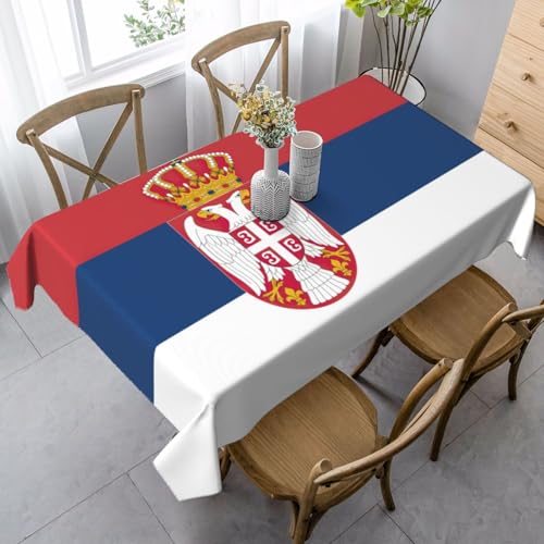 YQTGBCED Elegante rechteckige Tischdecke mit serbischer Flagge, weiches Pfirsichleder, für Partys und den täglichen Gebrauch von YQTGBCED