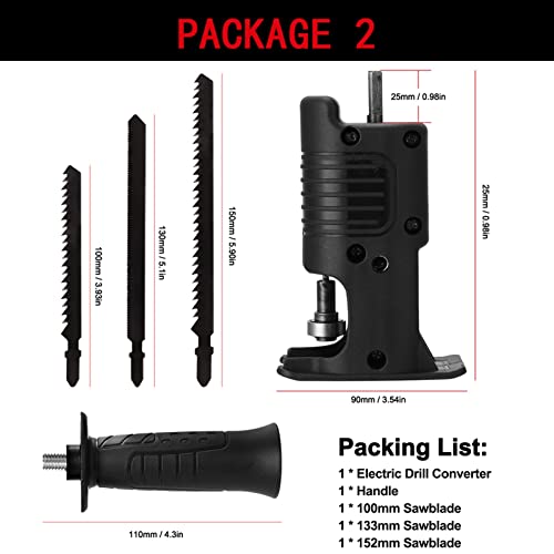 YQVEOT Säbelsäge, Elektrische Bohrmaschine modifiziert zu elektrischen Sägen Säbelsägenadapter Zubehör elektrische Sägen Bohrer zu Stichsägen Holzschneidewerkzeuge zum Schneiden(Type2 3 Sawblade) von YQVEOT