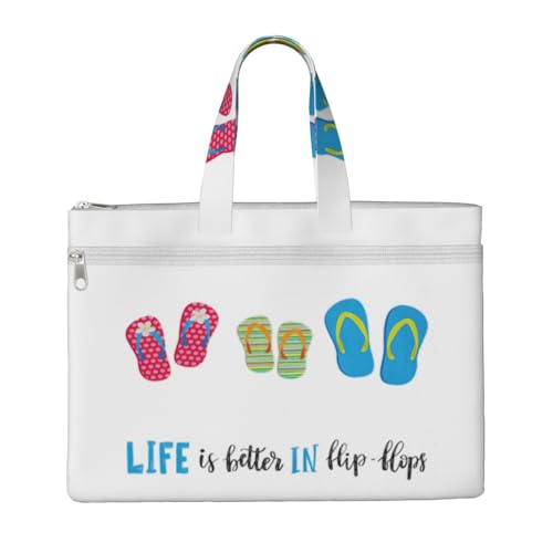 Flip-Flops, Kalligraphie-Strandschuhe, Laptop-Tragetasche, Leinen-Arbeitstasche für Damen, Lehrer, Arbeit, Reißverschluss, Aktentasche, Kuriertasche von YQxwJL